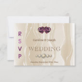 クリームシルクシックバイオレットハートジュエリーRSVP 出欠カード (正面)