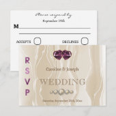 クリームシルクシックバイオレットハートジュエリーRSVP 出欠カード (正面/裏面)