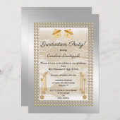 クリームシルク&パール卒業シルバーメタリック 招待状 (正面/裏面)