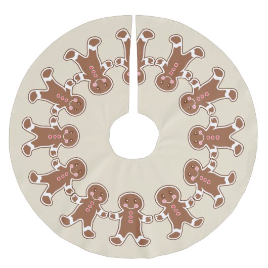 クリームジンジャーブレッドボーイズのクリスマスツリースカート ブラッシュドポリエステルツリースカート (正面)