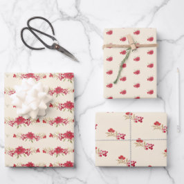 クリームスエレガントクリスマスレッドボタニカルホリデー ラッピングペーパーシート