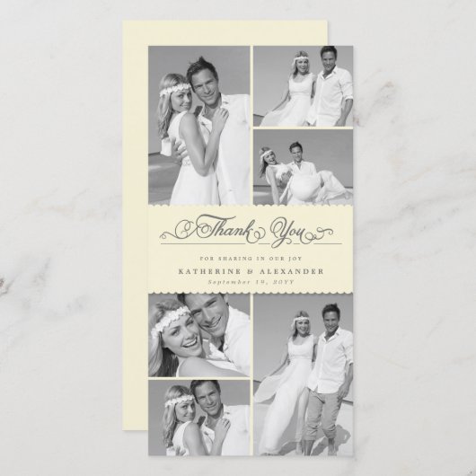 クリームスエレガントト型スカロップバンド6フォトシック結婚ズ サンキューカード (正面/裏面)