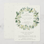 クリームスエレガントノーベリー+ユーカリブライダルシャワー 招待状 (正面/裏面)