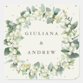クリームスエレガントノーベリー+ユーカリリース結婚ズ スクエアシール (正面)