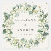 クリームスエレガントノーベリー+ユーカリリース結婚ズ スクエアシール (正面)