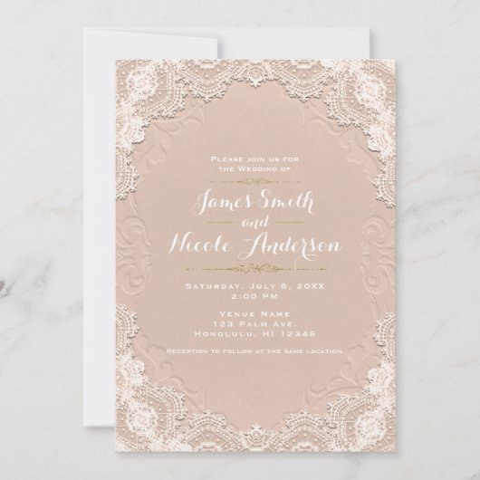 クリームスエードレザーヴィンテージレースウェスタン結婚ズ 招待状 (正面)