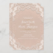 クリームスエードレザーヴィンテージレースウェスタン結婚ズ 招待状 (正面/裏面)