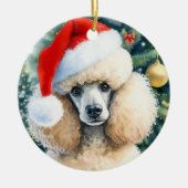 クリームスタンダードプードルウォーター色クリスマス セラミックオーナメント (正面)