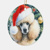クリームスタンダードプードルウォーター色クリスマス セラミックオーナメント (左)