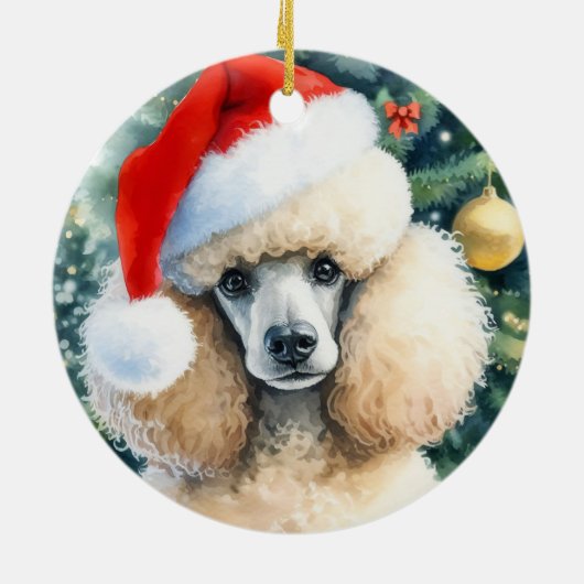 クリームスタンダードプードルウォーター色クリスマス セラミックオーナメント (裏面)