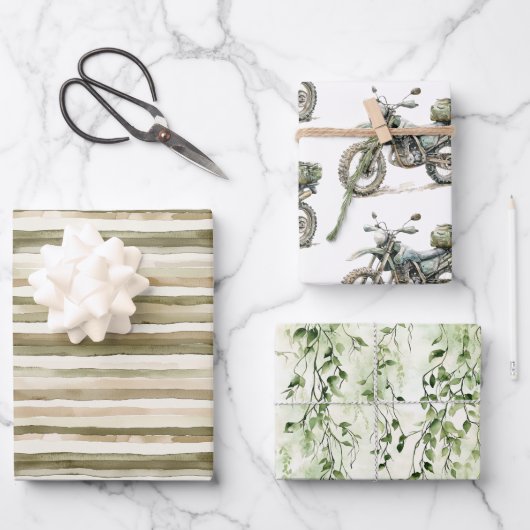 クリームストライプズバイクアイビージャングル誕生日 ラッピングペーパーシート (正面)