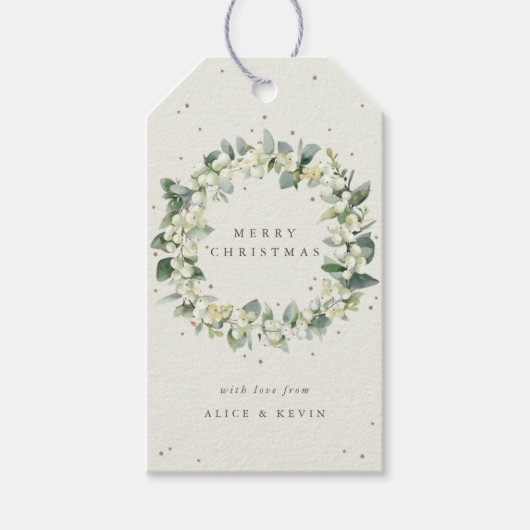 クリームスノーベリー+ユーカリクリスマス/ホリデー ギフトタグ (正面)