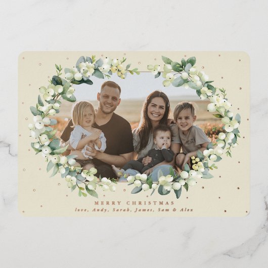 クリームスノーベリー+ユーカリスクリスマスフォト 箔シーズンカード (正面)