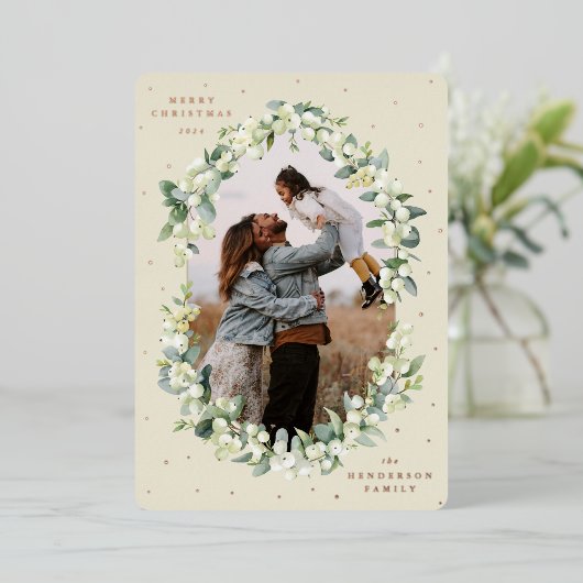 クリームスノーベリー+ユーカリスクリスマスフォト 箔シーズンカード (立ち正面)
