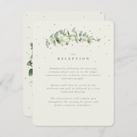 クリームスノーベリー+ユーカリプトゥスステムウェディングレセプション エンクロージャーカード (正面/裏面)