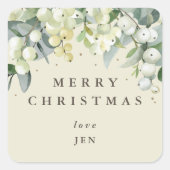クリームスノーベリー+ユーカリメリークリスマス/カスタム スクエアシール (正面)