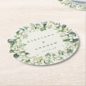 クリームスノーベリー&ユーカリ冬の結婚式 ラウンドペーパーコースター (アングル)
