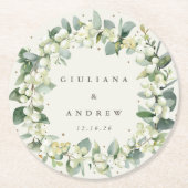 クリームスノーベリー&ユーカリ冬の結婚式 ラウンドペーパーコースター (正面)