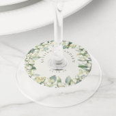 クリームスノーベリー&ユーカリ冬の結婚式 ワイングラスタグ (クローズアップ)