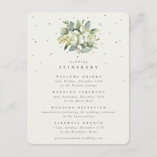 クリームスノーベリー+ユーカリ結婚の旅程 エンクロージャーカード (正面)