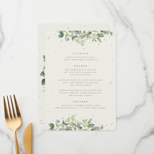 クリームスノーベリー + ユーカリ 3 コース ウェディング メニュー (正面/裏面インサイチュ)