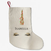 クリームスパークル金ゴールドグレームユニコーンライト スモールクリスマスストッキング (正面)