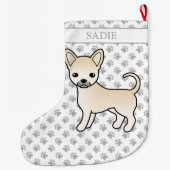 クリームスムースコートチワフアカートゥーン犬&名前 ラージクリスマスストッキング (裏面)