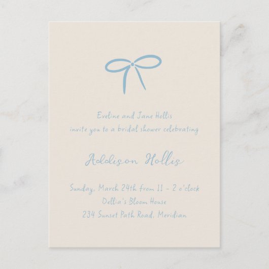 クリームソイナーブルーボウブライダルシャワー ポストカード (正面)