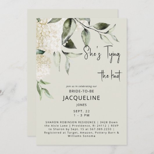 クリームタイイングザノットアジサイブライダルシャワー 招待状 (正面/裏面)