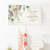 クリームタイイングザノットボウあじさいシャワーウェルカム 横断幕 (インサイチュ)