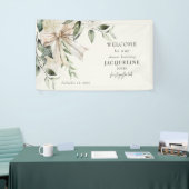 クリームタイイングザノットボウあじさいシャワーウェルカム 横断幕 (トレードショー)