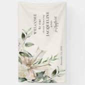 クリームタイイングザノットボウあじさいシャワーウェルカム 横断幕 (縦)