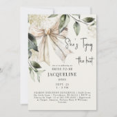 クリームタイイングザノットボウアジサイウェディングシャワー 招待状 (正面)