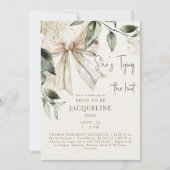 クリームタイイングザノットボウウェディングシャワー 招待状 (正面)
