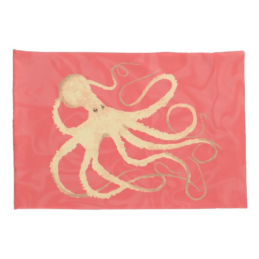 クリームタコon珊瑚 – 2標準ピロロケース 枕カバー (裏面-右)