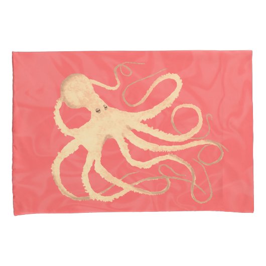 クリームタコon珊瑚 – 2標準ピロロケース 枕カバー (正面右)