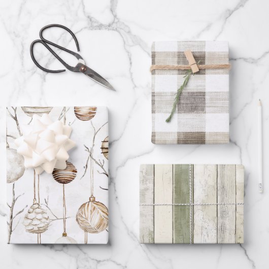 クリームタンオーガニッククリスマスオーナメント ラッピングペーパーシート (正面)