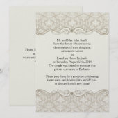 クリームタン ダマスク スワールズ ポスト ウェディング 招待状 (正面/裏面)