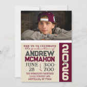 クリームタン&バーガンディ卒業写真招待状 招待状 (正面)