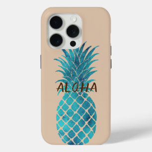 クリームターコイズブルートロピカルパイナップルアロハ iPhone 15 PROケース