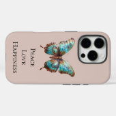 クリームターコイズブルー蝶 Case-Mate iPhoneケース (裏面 (横))