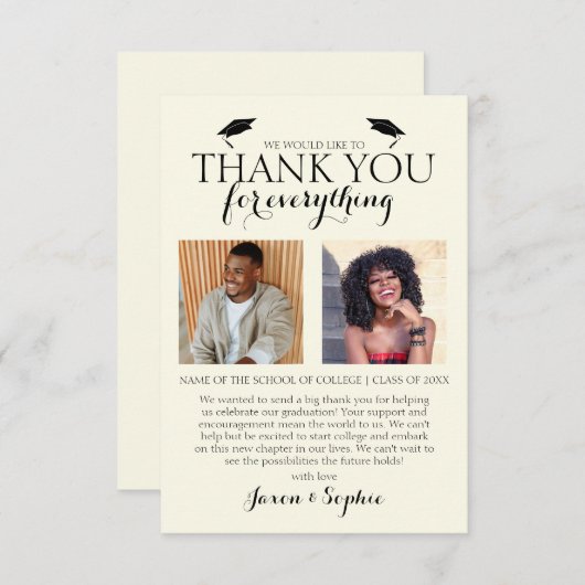 クリームダブル卒業2写真卒業パーティー サンキューカード (正面/裏面)