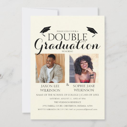 クリームダブル卒業2写真卒業パーティー 招待状 (正面)