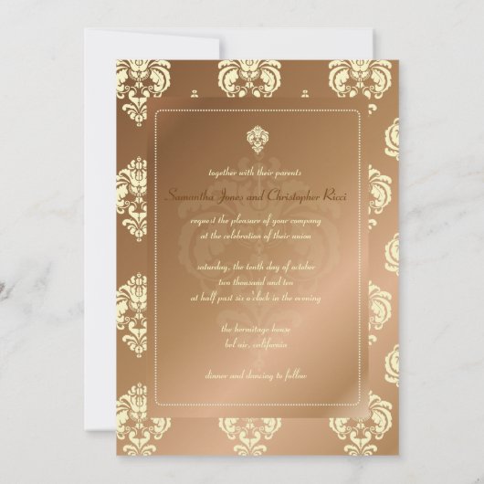 クリームダマスク/フェイク銅結婚式招待状 招待状 (裏面)