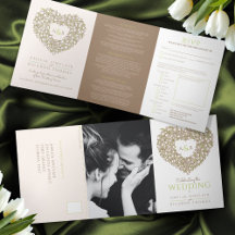 クリームチューリップブラウンインクアートハートモノグラム結婚ズ