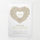 クリームチューリップブラウンインクアートハートモノグラム結婚ズ 三つ折り招待状 (カバー)