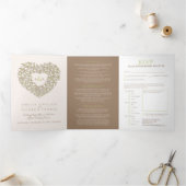 クリームチューリップブラウンインクアートハートモノグラム結婚ズ 三つ折り招待状 (内部)