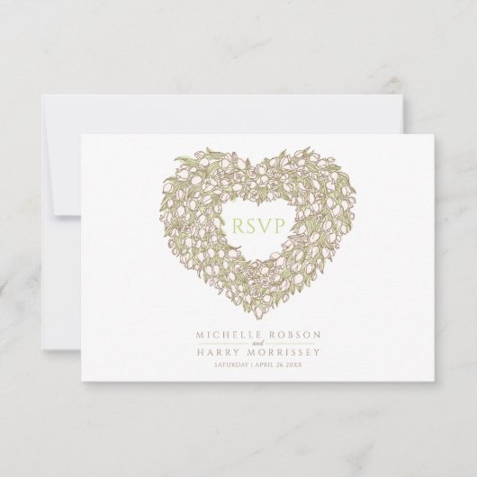 クリームチューリップモノグラム結婚の食事オプションイベント 出欠カード (正面)