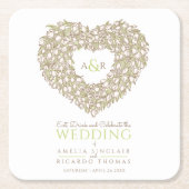 クリームチューリップリースインクスケッチモノグラム結婚ズ スクエアペーパーコースター (正面)