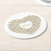 クリームチューリップリースインクスケッチモノグラム結婚ズ ラウンドペーパーコースター (アングル)